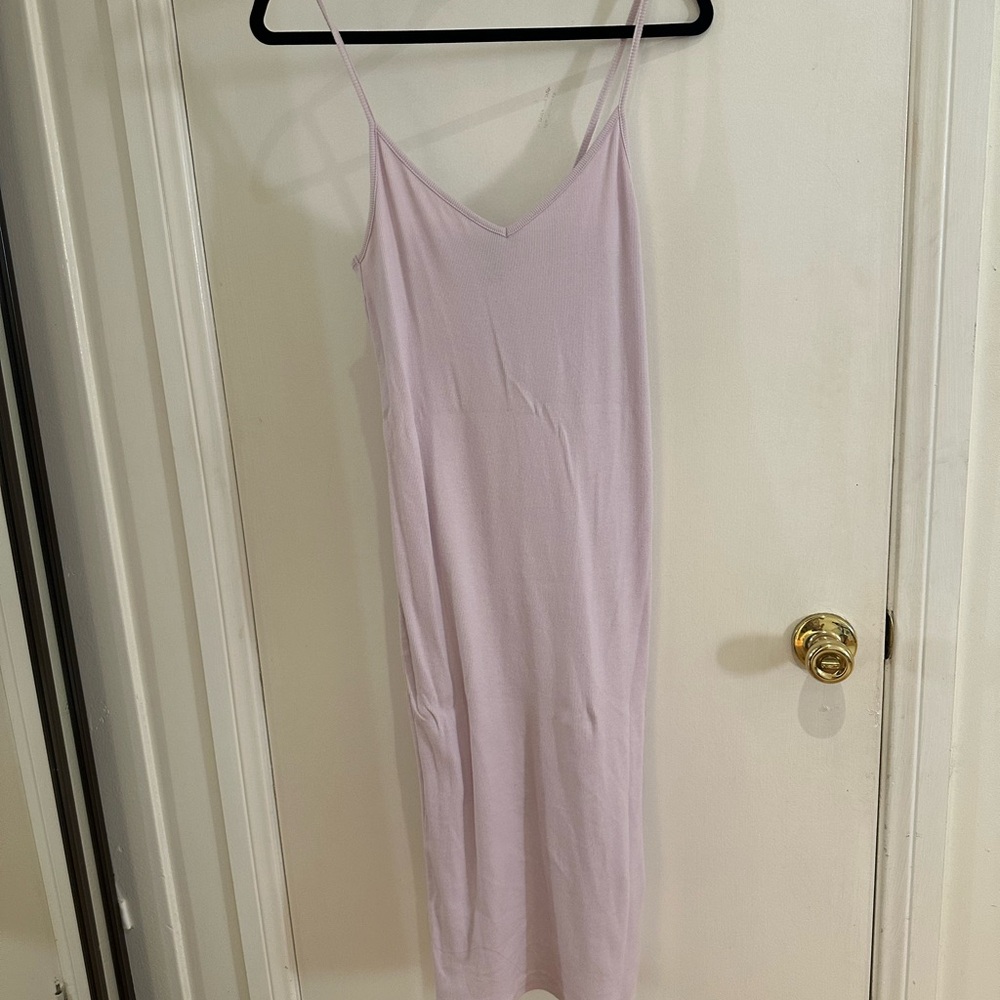 Lilac/lavender/pink ribbed, tank top dress. Forever 21. Slit in the back bottom.